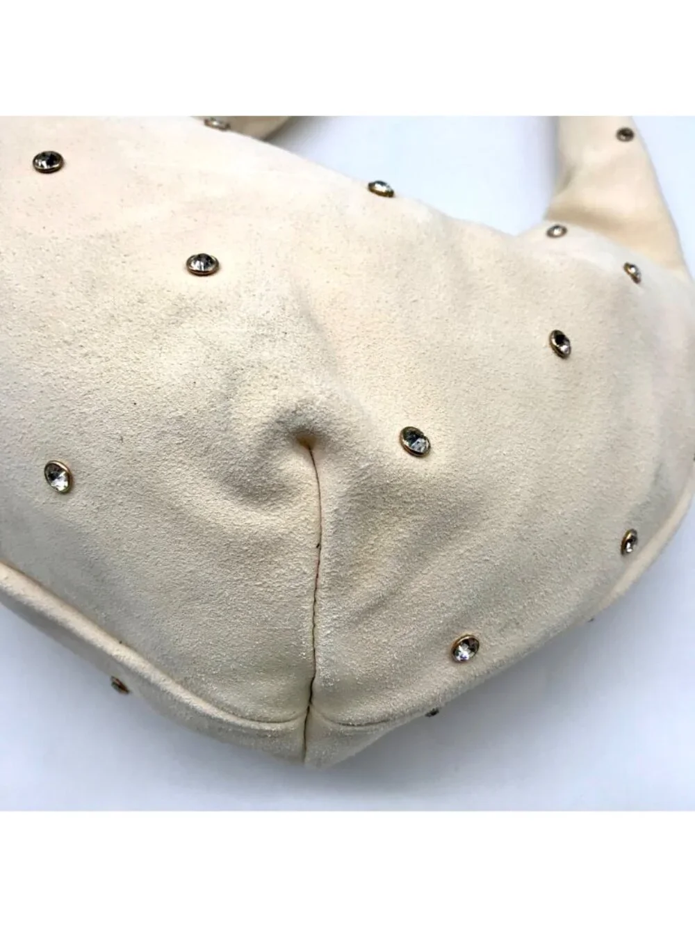 Sam Edelman Ivory Suede Faren Rhinestone Hobo Bag